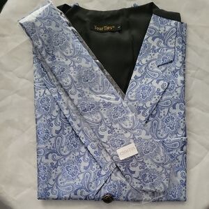 Men’s Light Blue Paisley Formal Vest & Tie